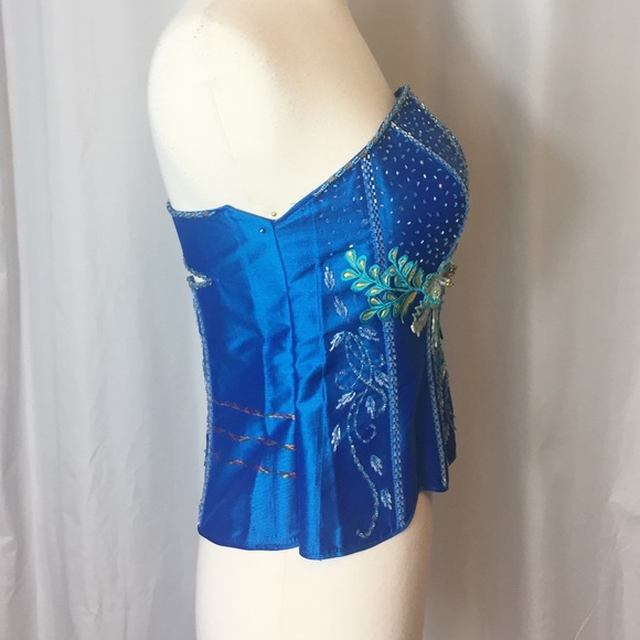 Handmade Royal Blue Beaded Strapless Bustier Corset - Picture 4 of 11